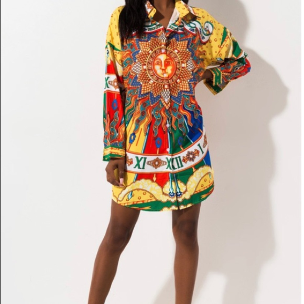 Printed Button Down Shirt Dress